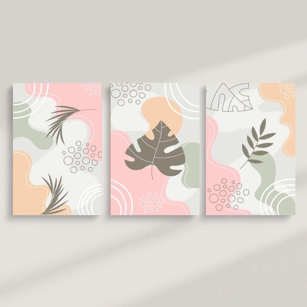 Pastel Leaf Whimsy – Boho Canvas Wall Art ()