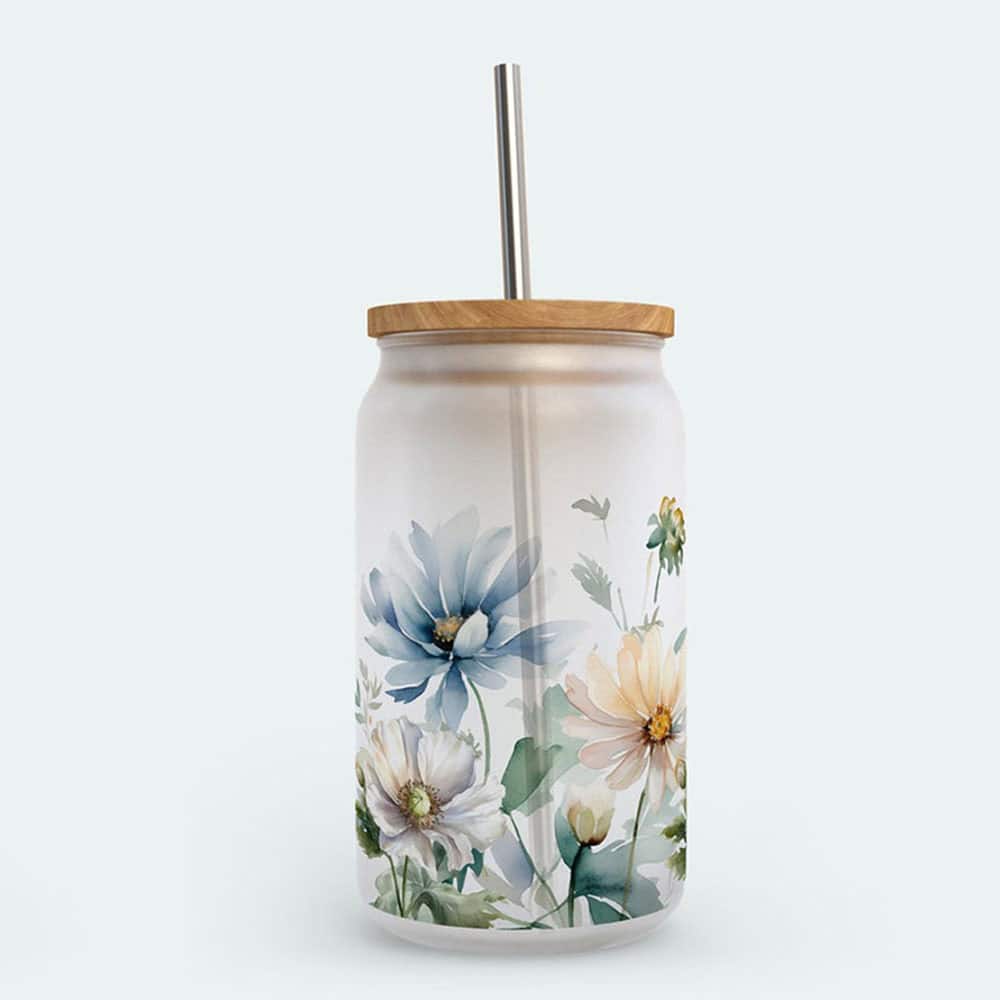 Pastel Meadow Bloom – Boho Clear Glass Can ()
