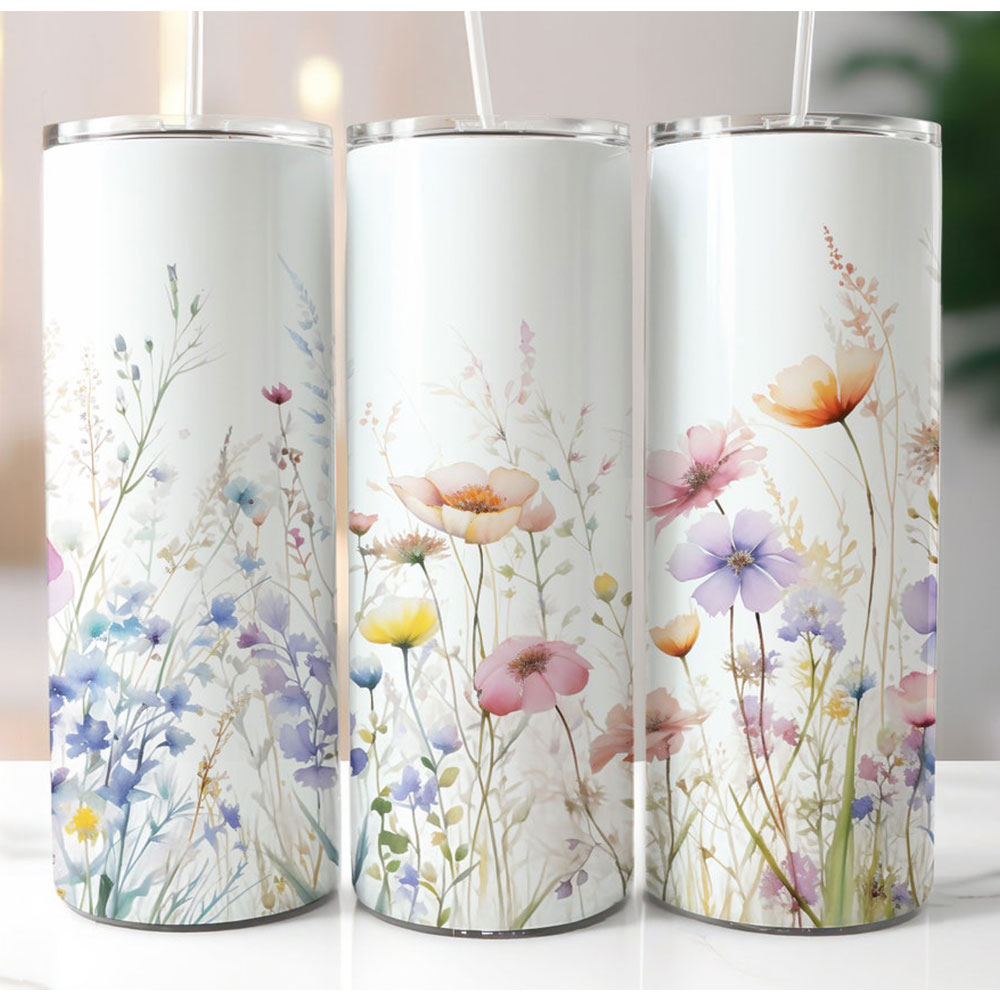 Pastel Meadow Serenity Bloom – Boho Skinny Tumbler