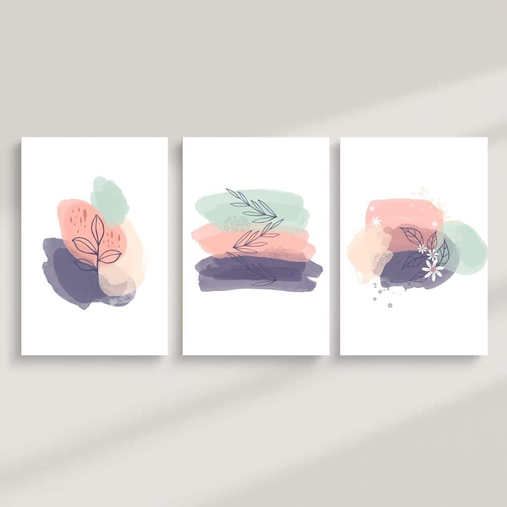 Pastel Petals & Brushstroke Layers – Boho Canvas Wall Art ()