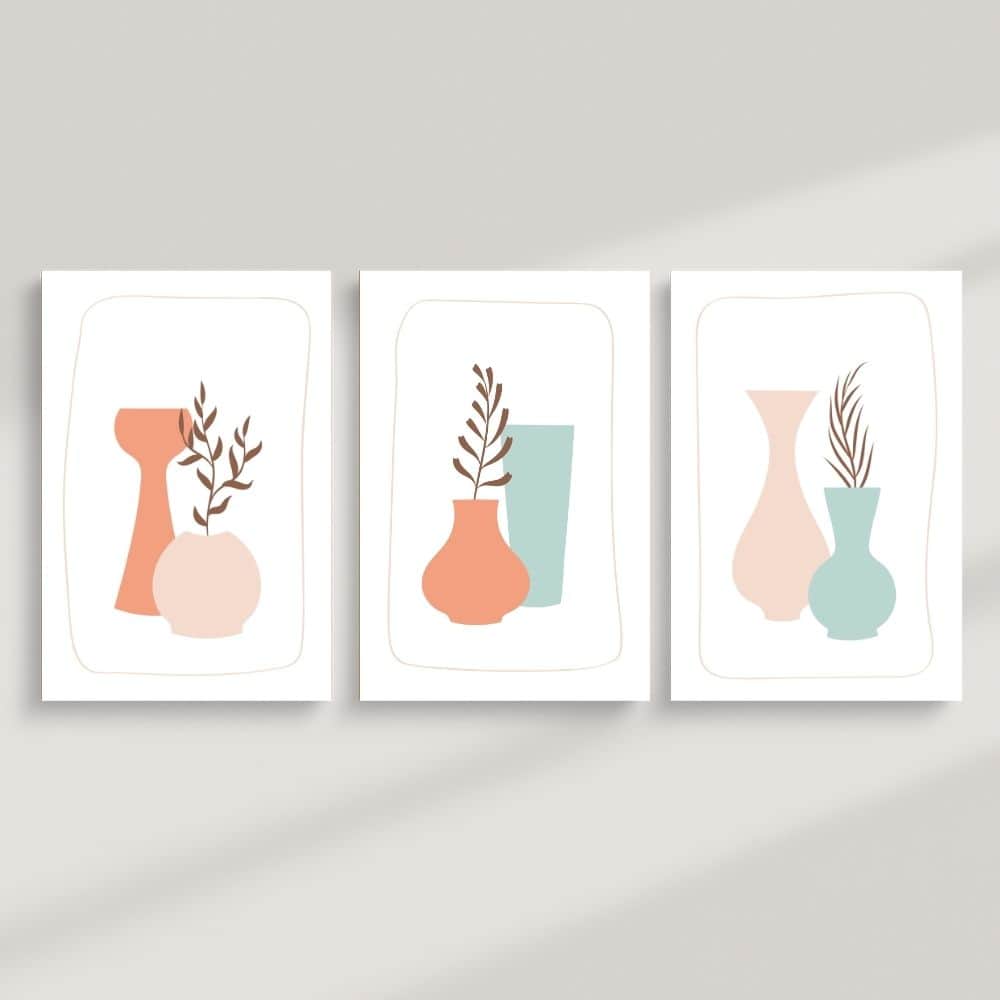 Pastel Vase Harmony – Boho Canvas Wall Art ()