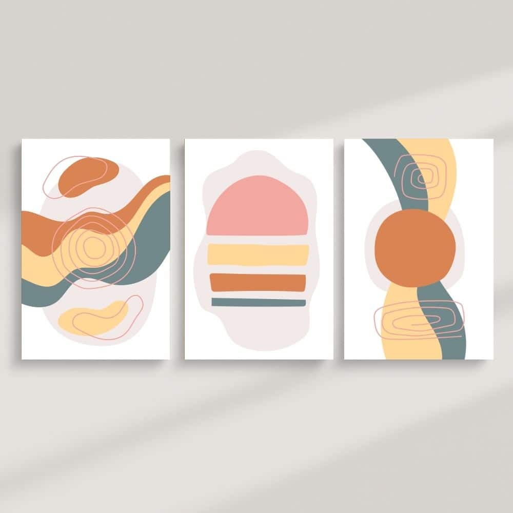 Playful Abstract Shapes in Earthy Tones – Boho Canvas Wall Art ()