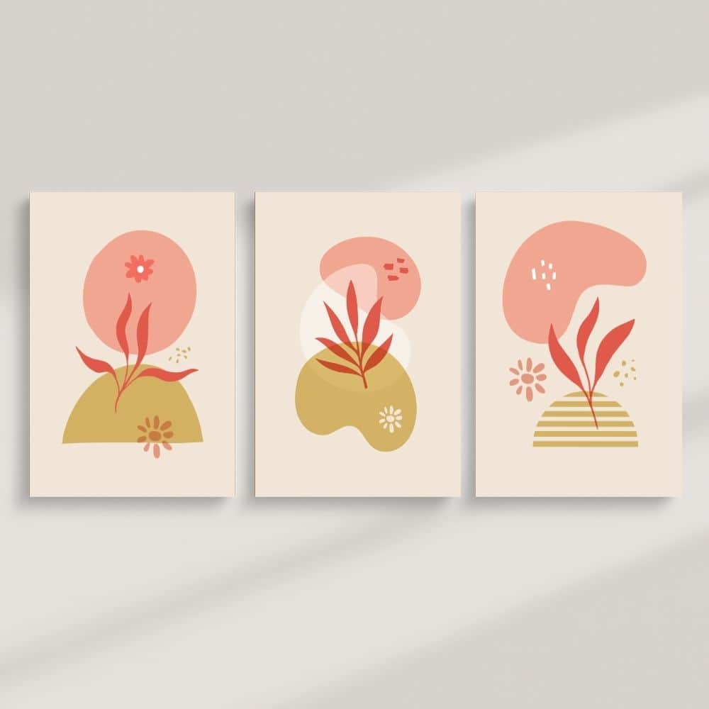 Playful Floral Abstractions – Boho Canvas Wall Art ()