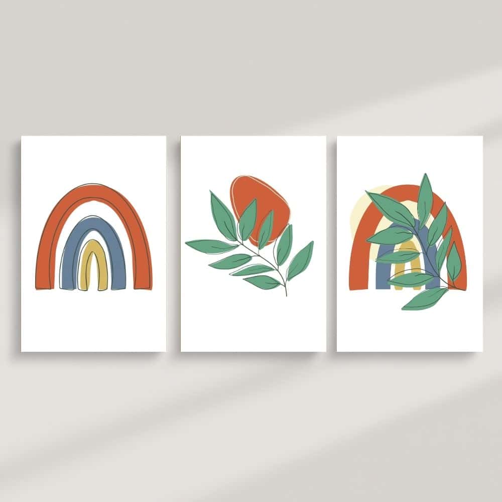 Playful Rainbows & Leaves – Boho Canvas Wall Art ()