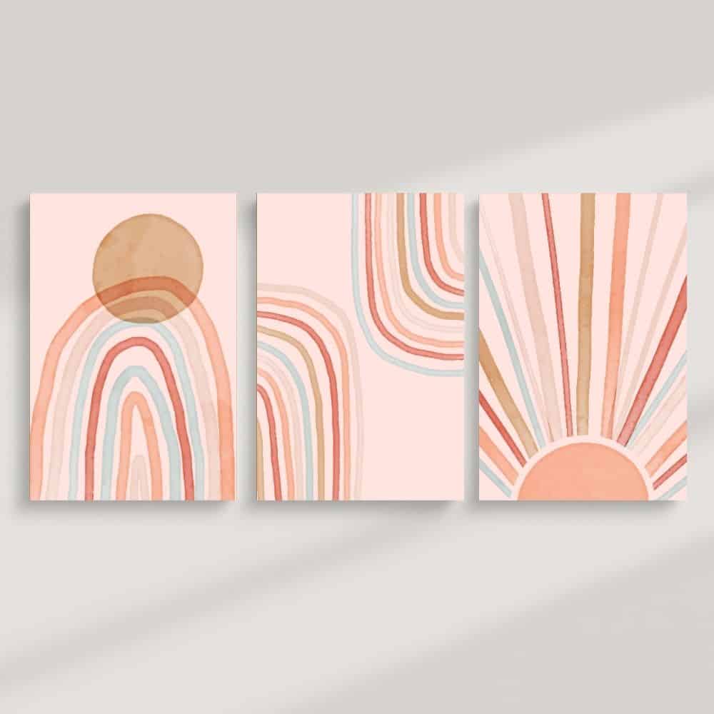 Radiant Earth Rainbow & Sunburst – Boho Canvas Wall Art ()