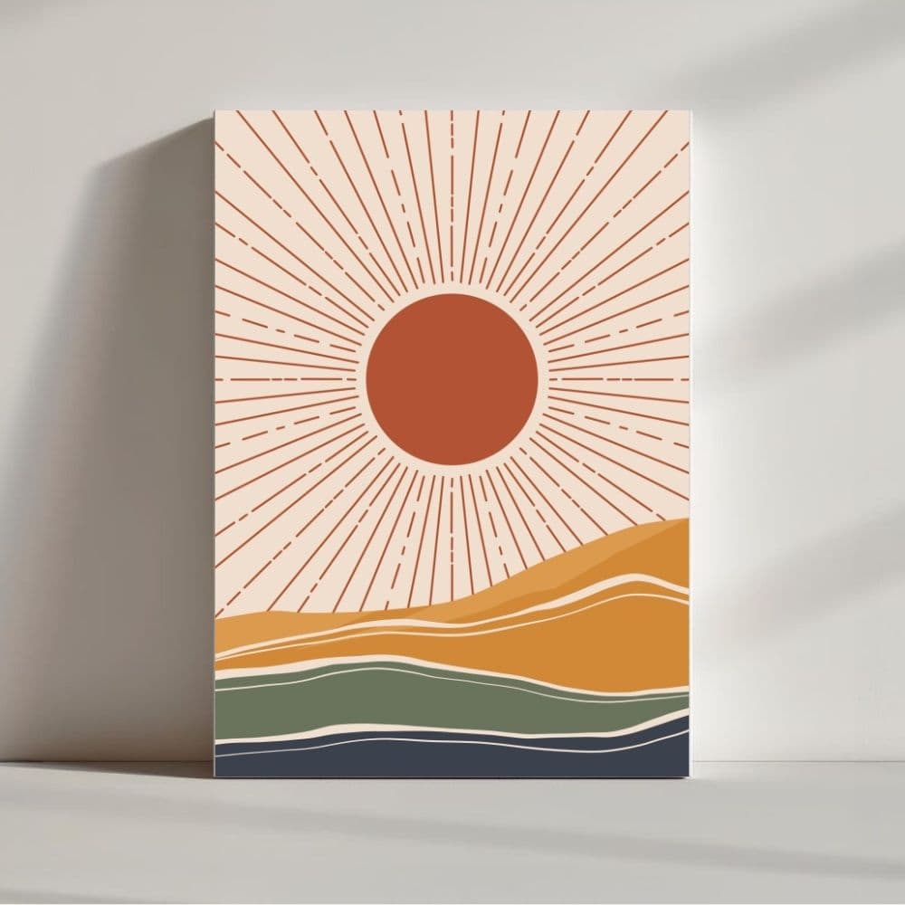 Radiant Sun Over Desert Waves – Boho Canvas Wall Art ()