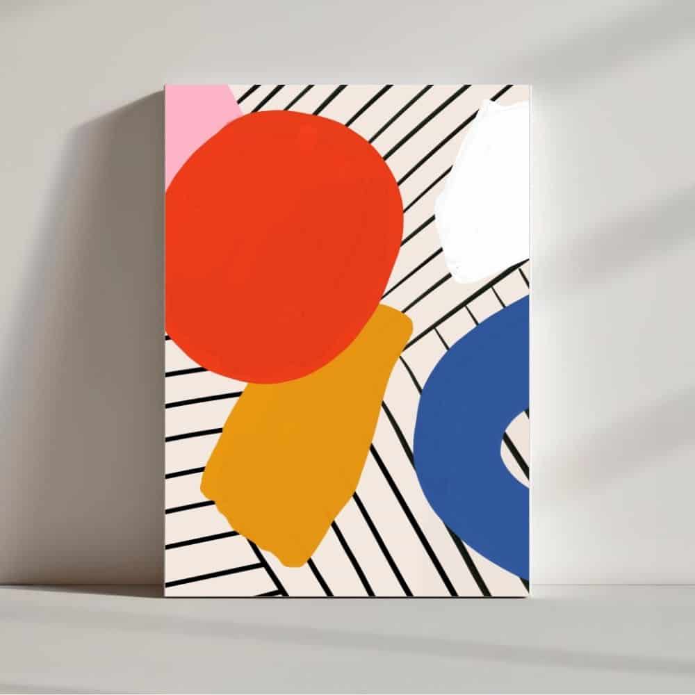 Retro Pop Shapes on Striped Canvas – Boho Canvas Wall Art ()