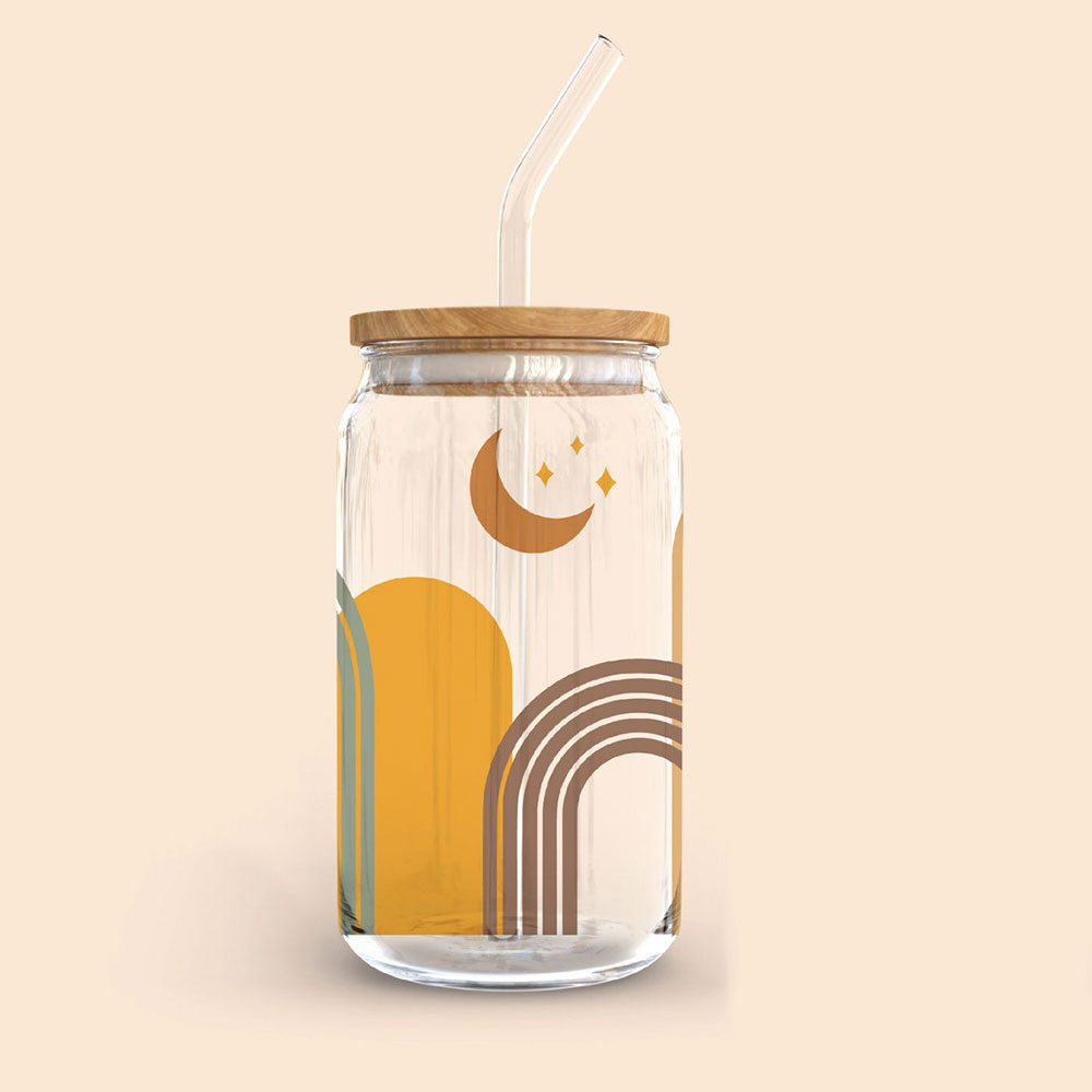 Retro Rainbows & Desert Moonscape – Boho Clear Glass Can ()