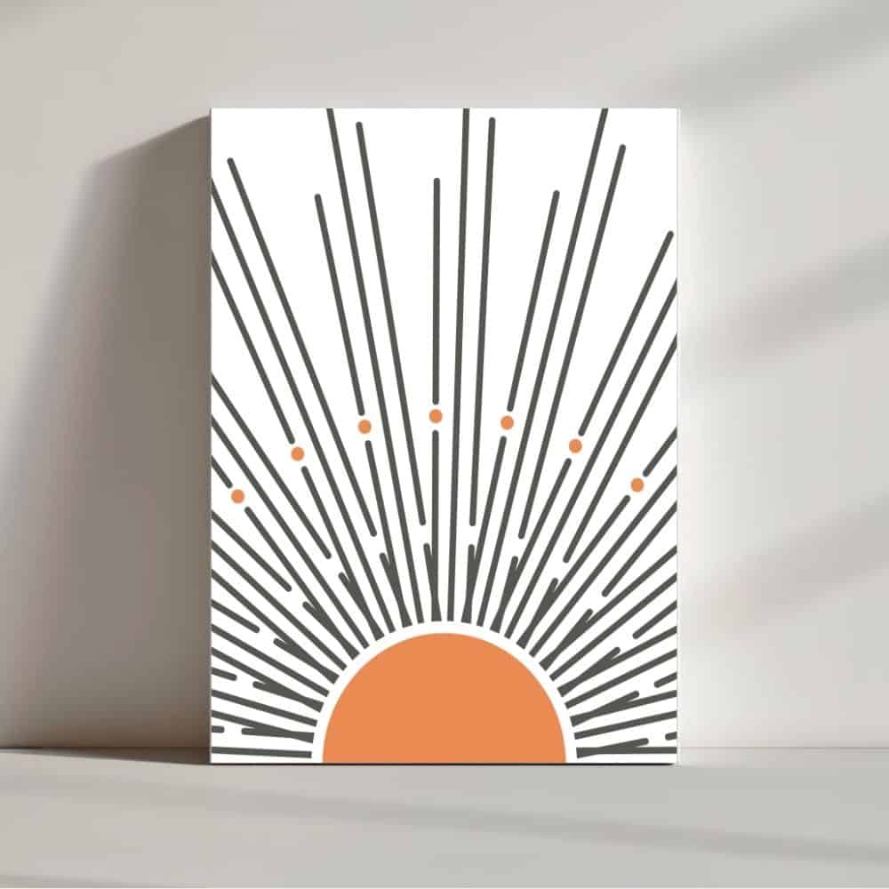 Rising Sunburst in Bold Lines – Boho Canvas Wall Art ()