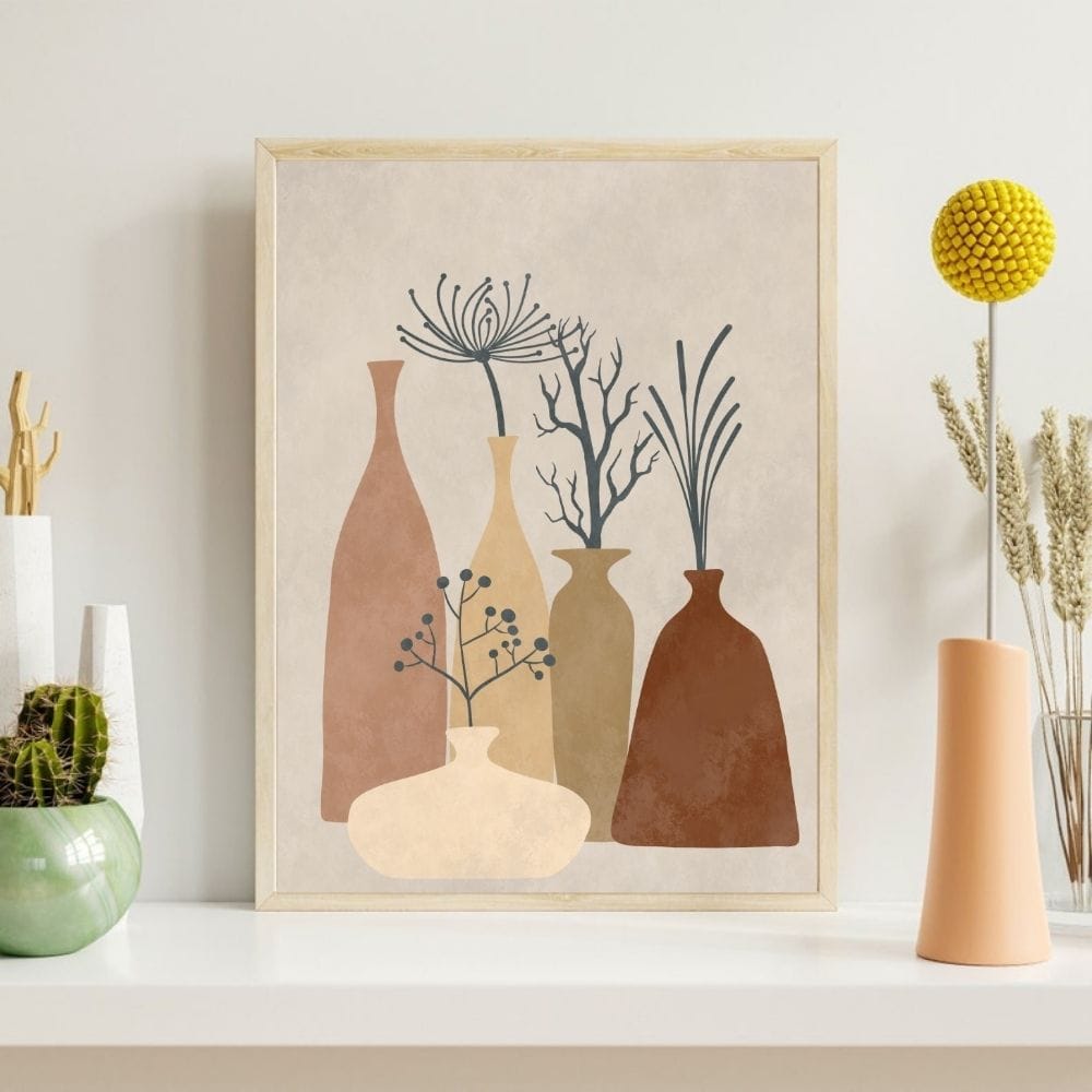 Rustic Botanical Vases in Earth Tones – Boho Canvas Wall Art ()