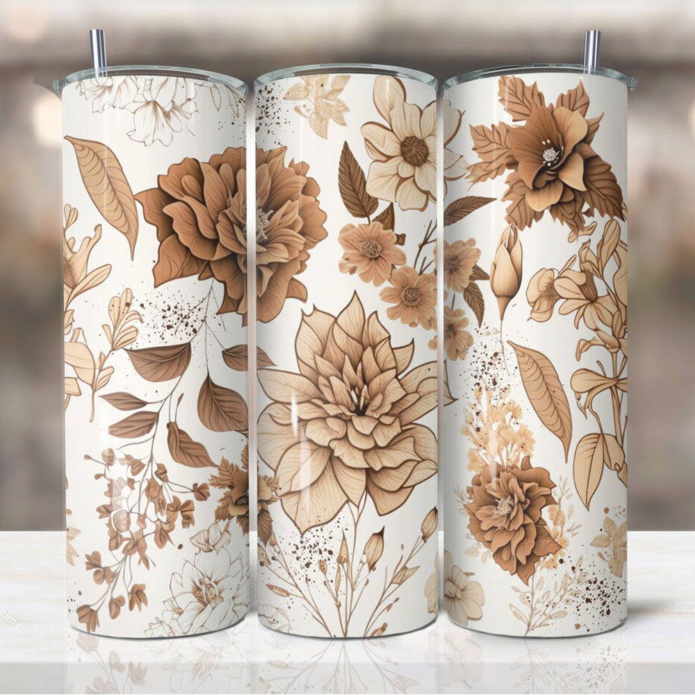 Sepia Bloom & Botanical Harmony – Boho Skinny Tumbler
