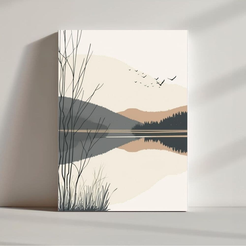 Silent Lake Reflections – Boho Canvas Wall Art ()