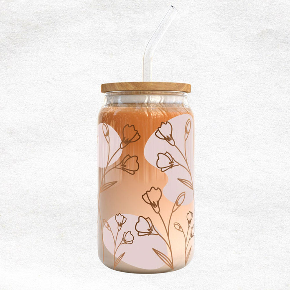 Soft Blooms & Abstract Neutrals – Boho Clear Glass Can ()