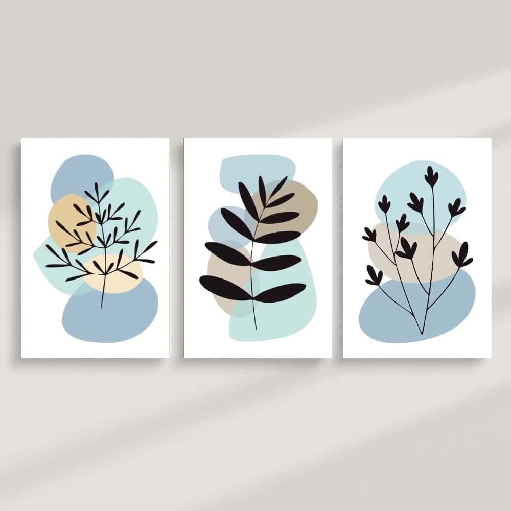 Soft Blue Botanical Silhouettes – Boho Canvas Wall Art ()