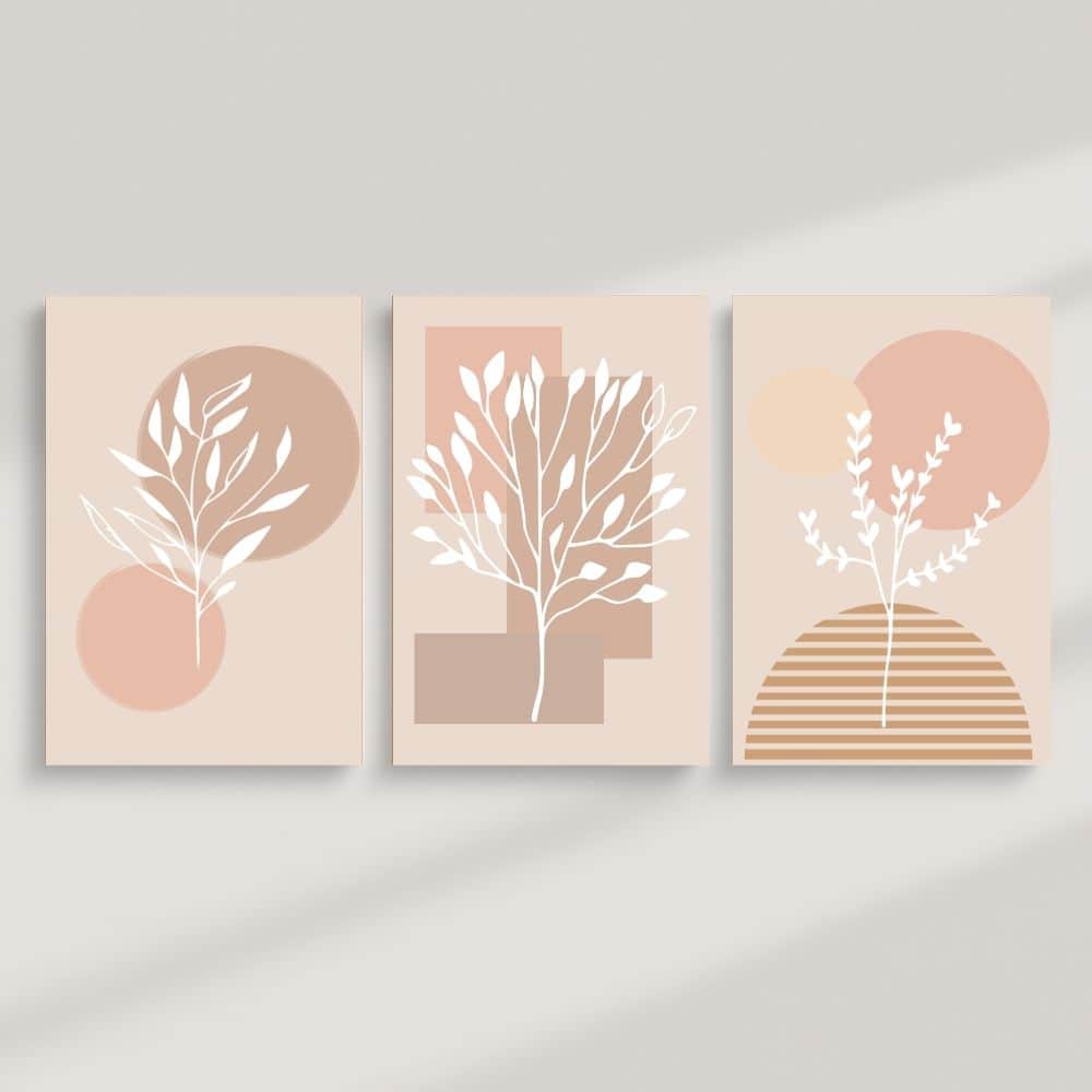 Soft Neutrals & Botanical Silhouettes – Boho Canvas Wall Art ()