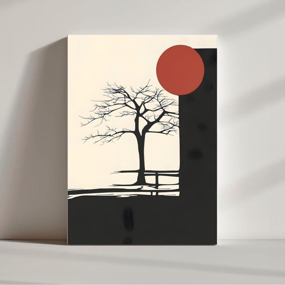 Solitude Under Crimson Sun – Boho Canvas Wall Art ()
