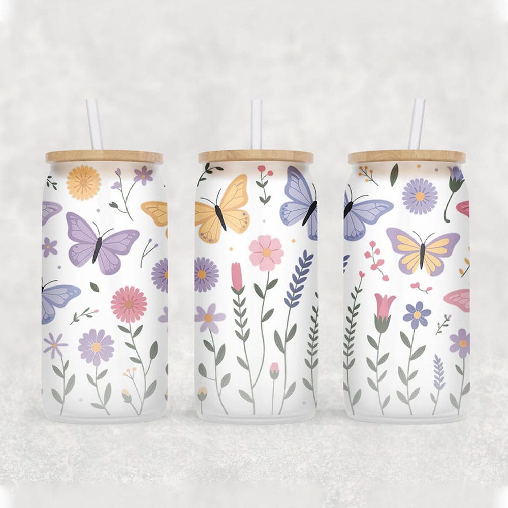 Spring Meadow Whimsy – Boho Clear Glass Can