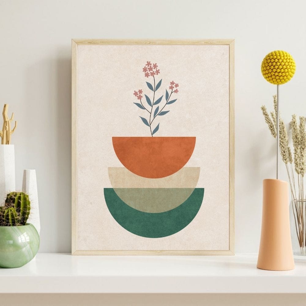 Stacked Bowls with Blossoming Floral – Boho Canvas Wall Art ()