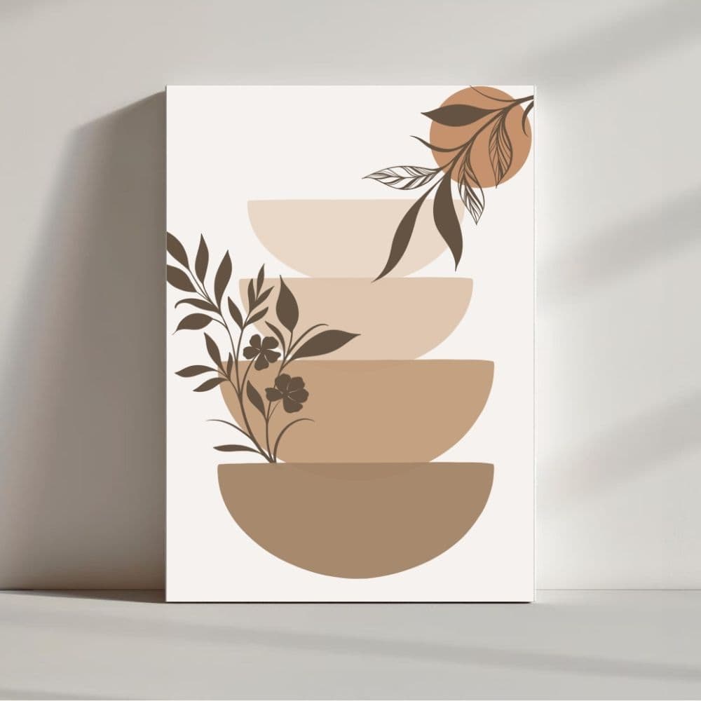 Stacked Harmony with Floral Accents – Boho Canvas Wall Art ()