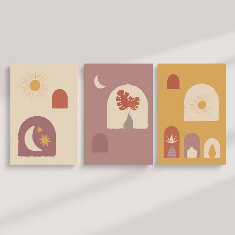 Sun & Moon Arch Motifs – Boho Canvas Wall Art ()