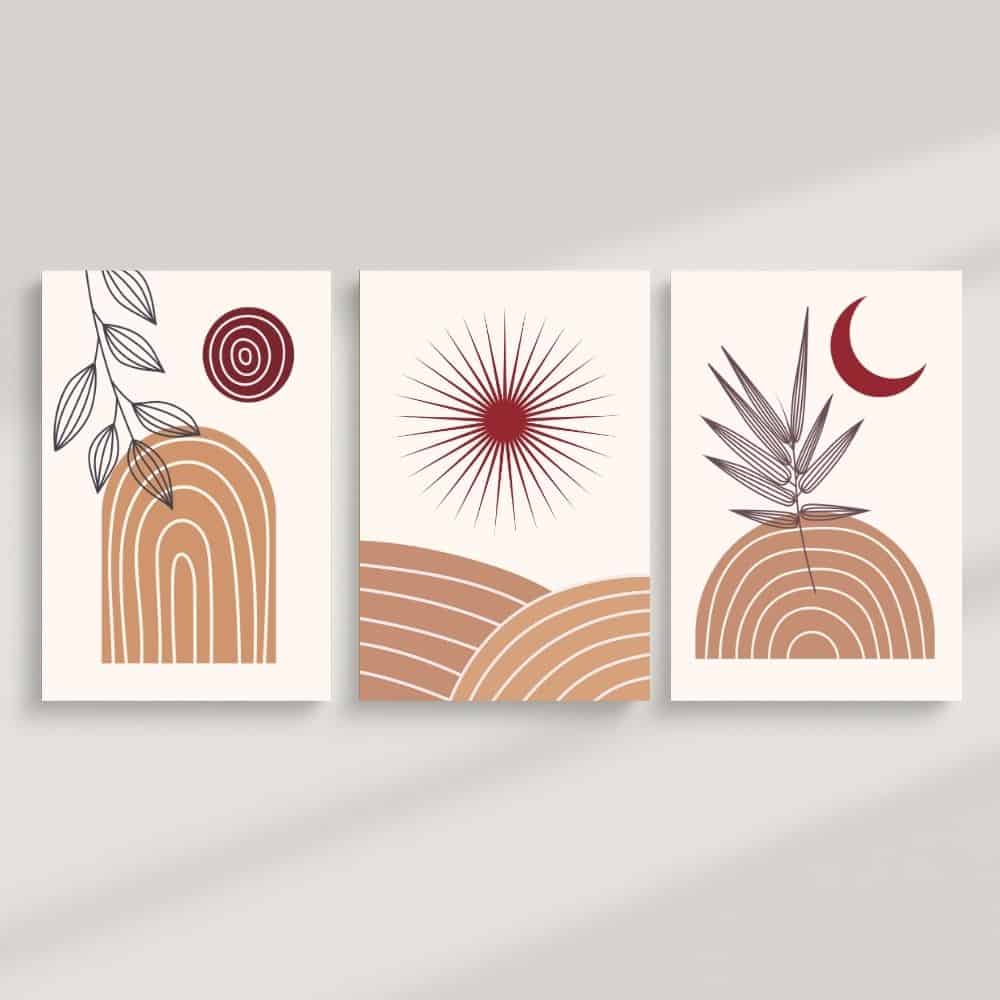 Sun & Moon Desert Forms – Boho Canvas Wall Art ()