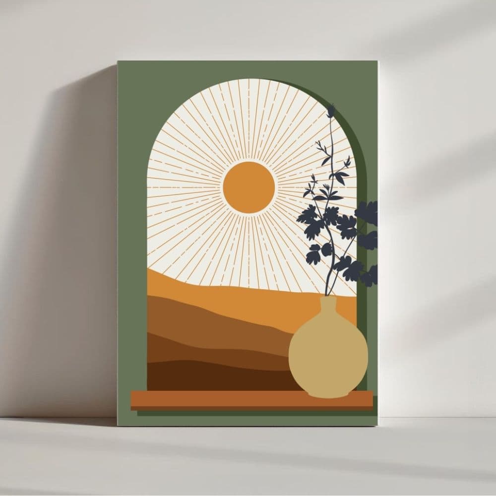 Sunlit Archway With Clay Vase – Boho Canvas Wall Art ()