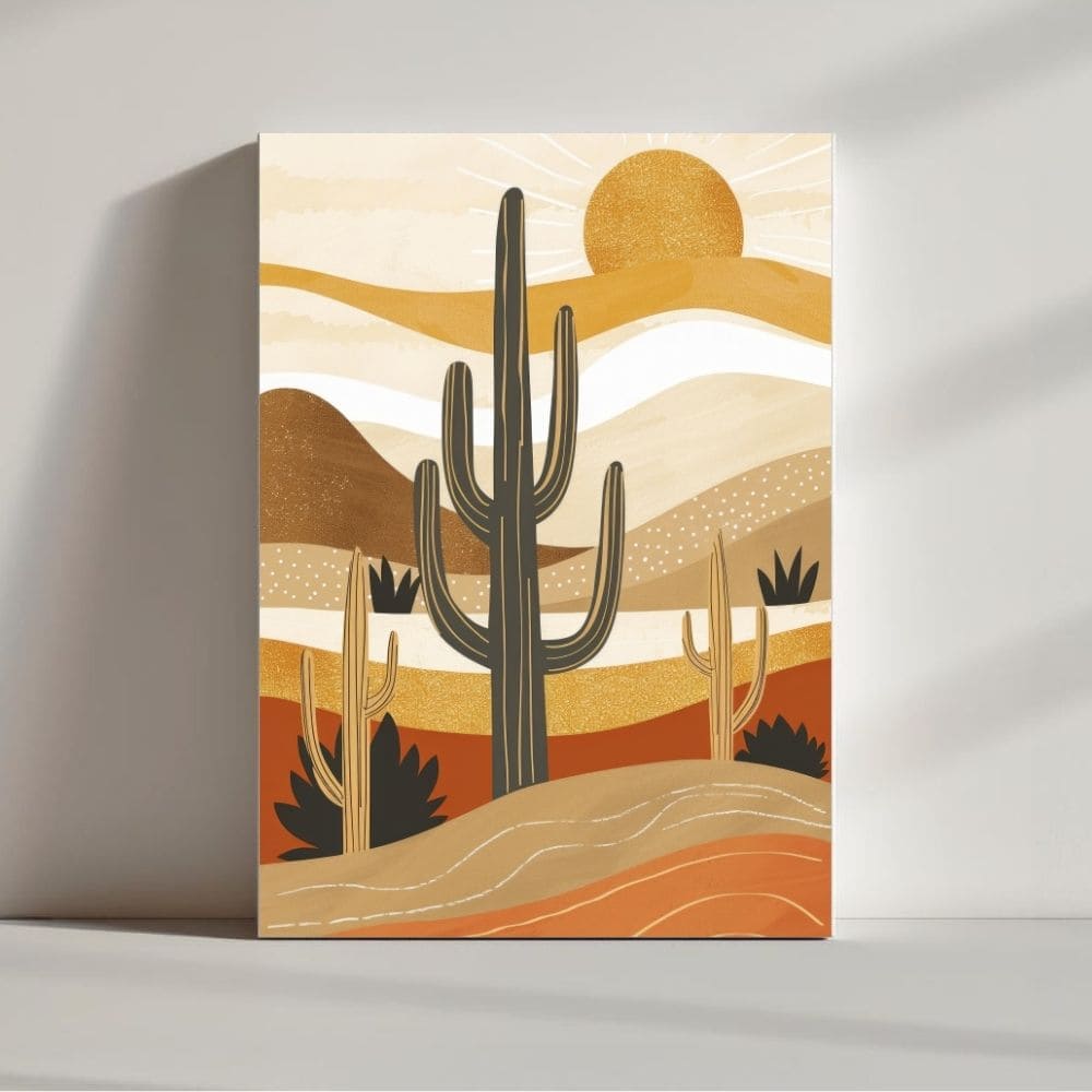 Sunlit Cactus Horizon – Boho Canvas Wall Art ()