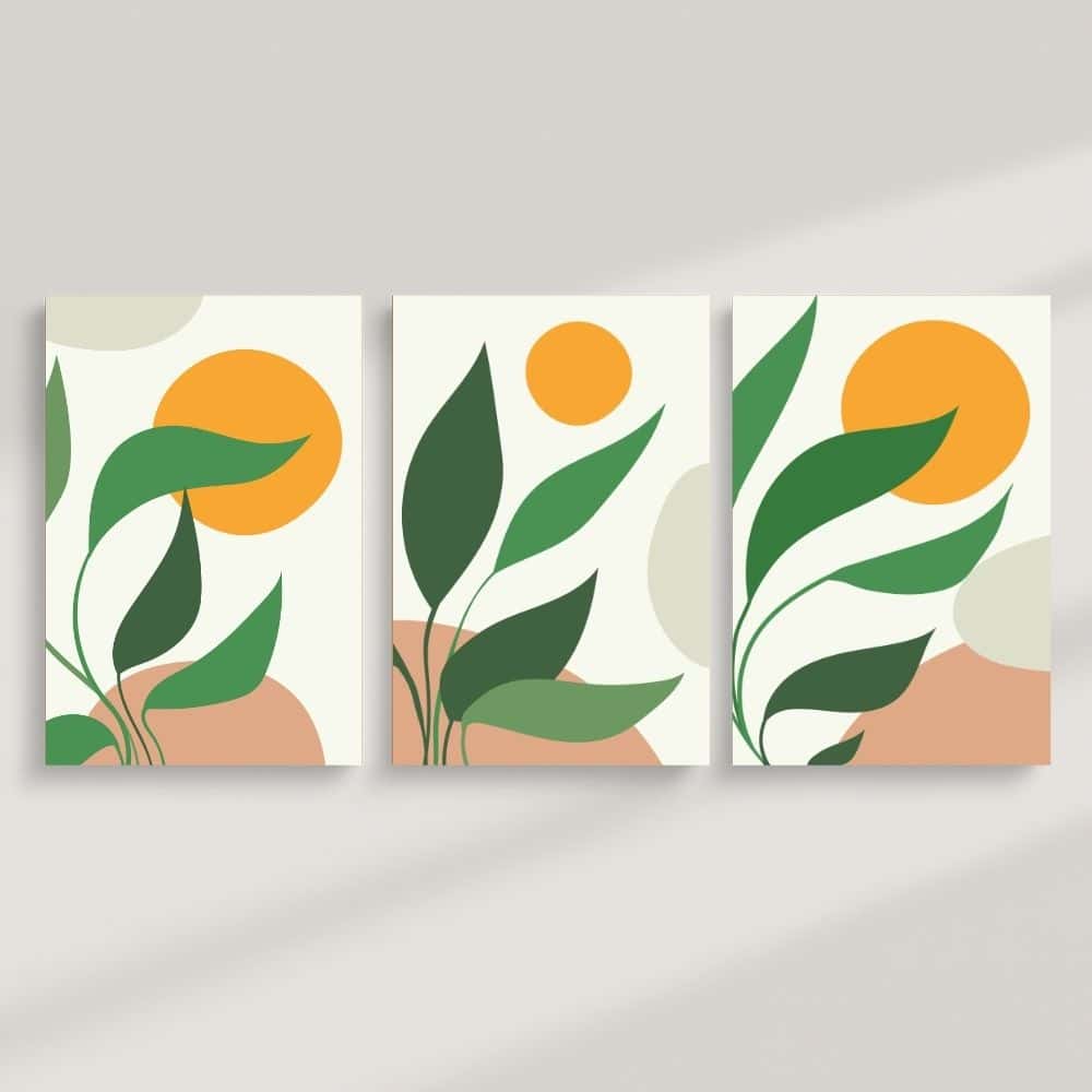 Sunlit Greenery Abstract Set – Boho Canvas Wall Art ()