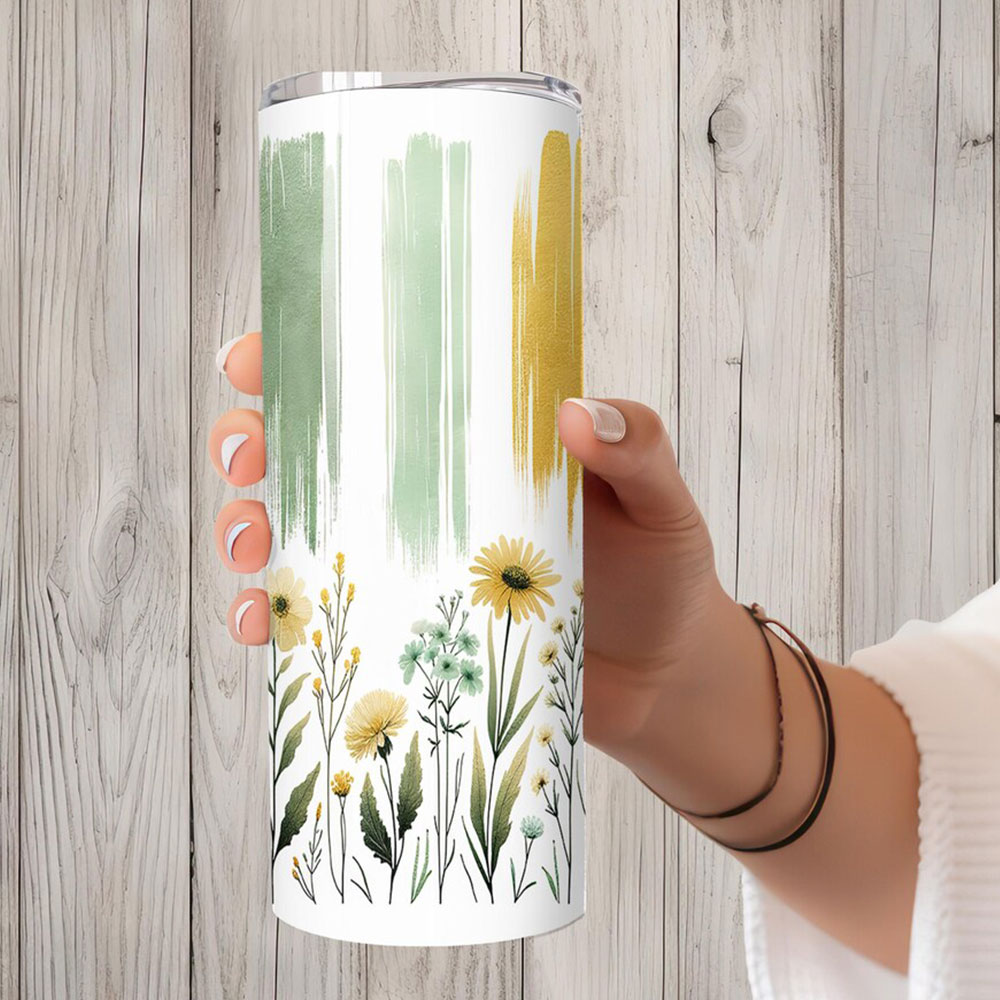 Sunlit Meadow & Brushstroke Bliss – Boho Skinny Tumbler ()