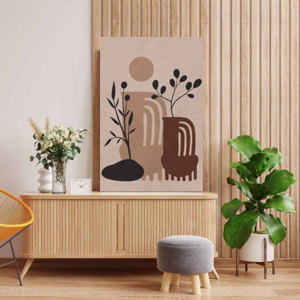 Sunrise Garden with Modern Vases – Boho Canvas Wall Art ()