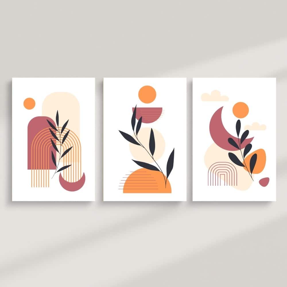 Sunset Geometry & Botanical Dreams – Boho Canvas Wall Art ()