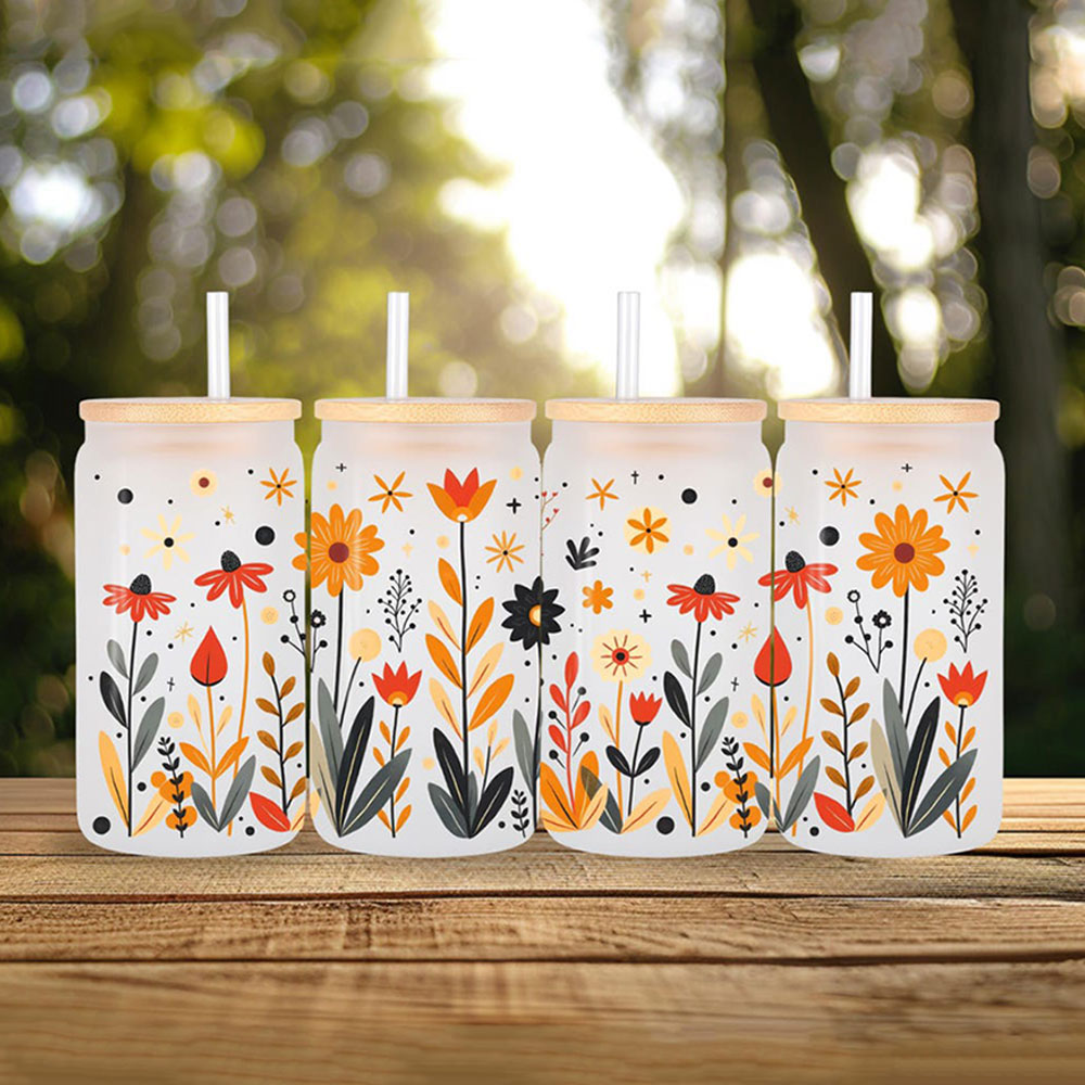 Sunset Wildflowers & Autumn Blooms – Boho Clear Glass Can ()
