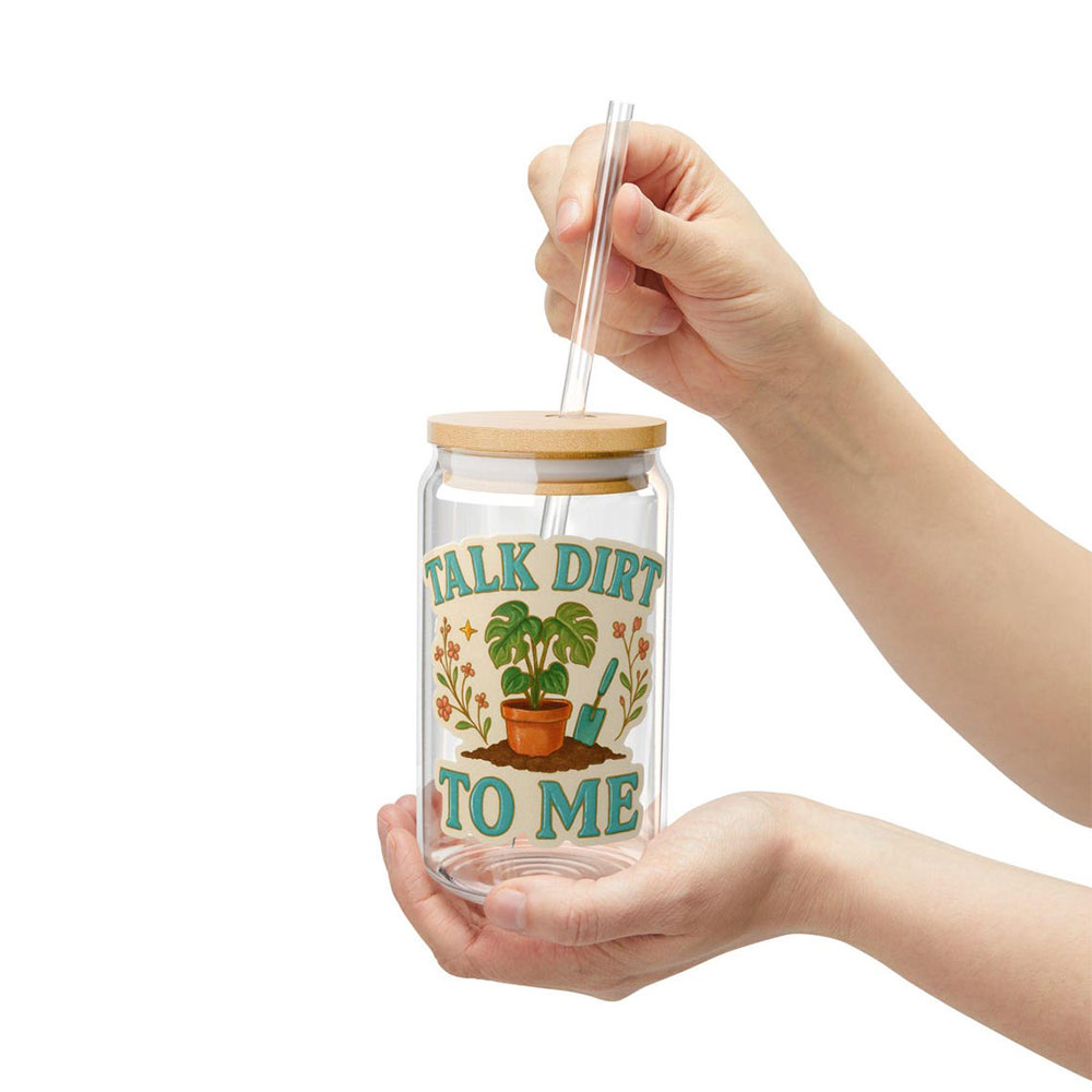 Talk Dirt to Me Garden Quote – Boho Clear Glass Can ()