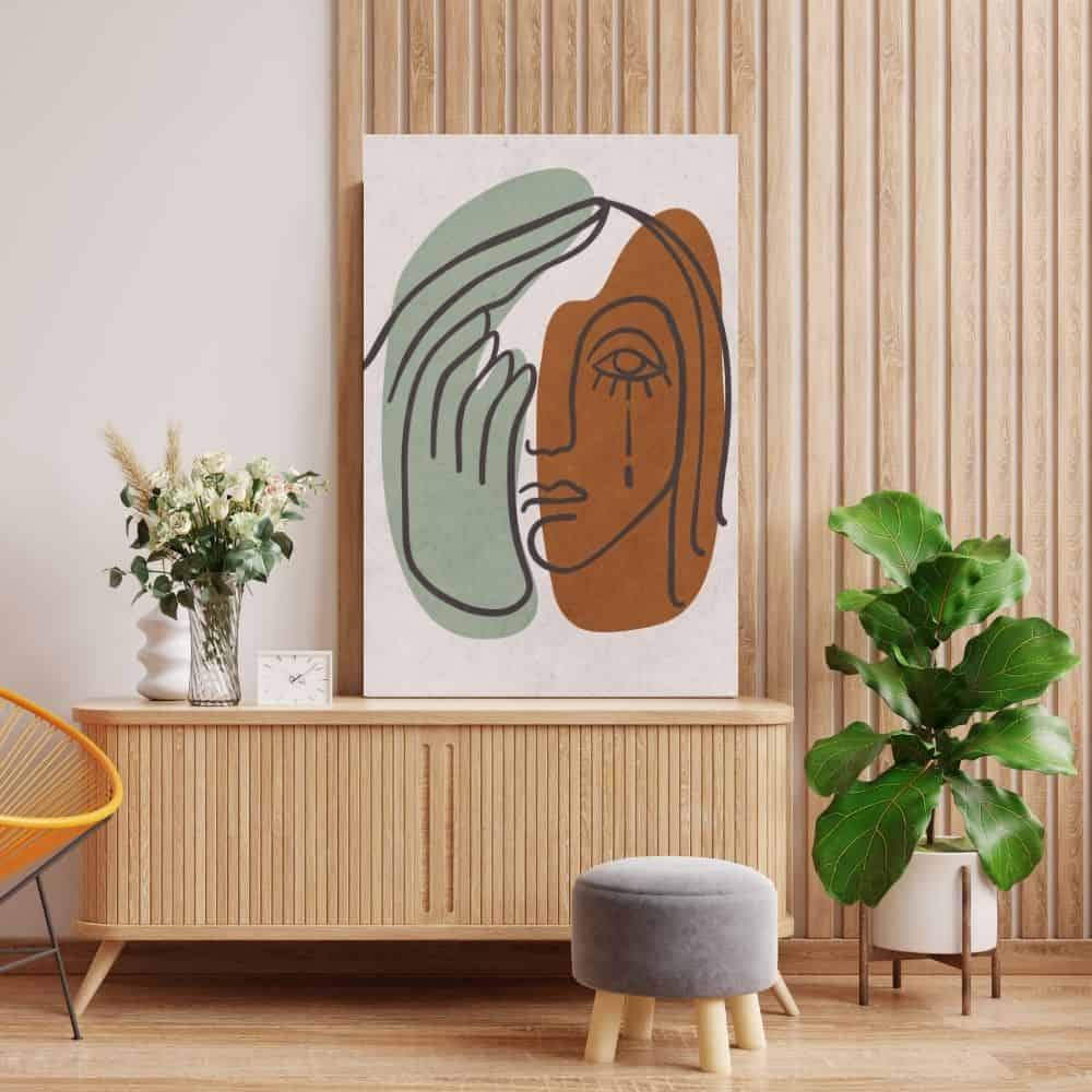 Tearful Emotion in Abstract Lines – Boho Canvas Wall Art ()