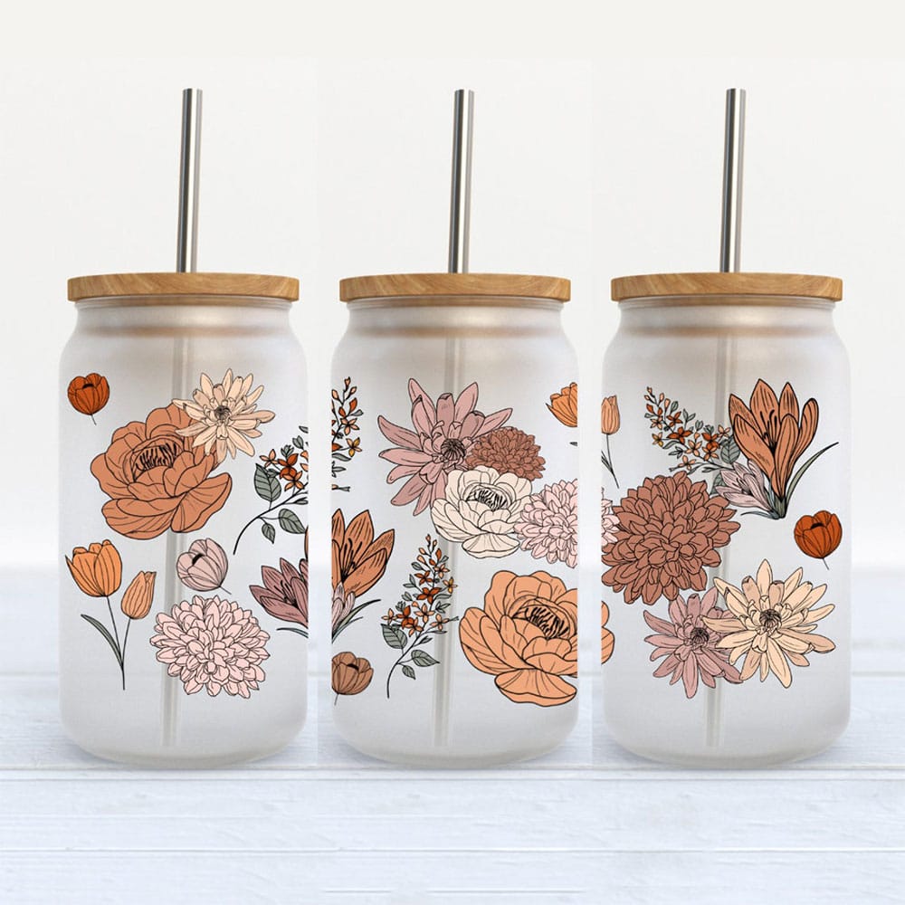 Terracotta Bloom Harmony – Boho Clear Glass Can