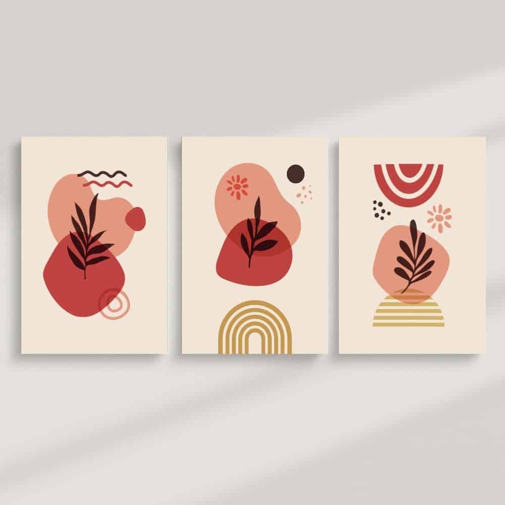 Terracotta Leaf Silhouettes – Boho Canvas Wall Art ()