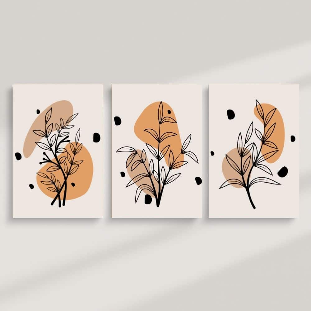 Terracotta Leaf Silhouettes – Boho Canvas Wall Art ()