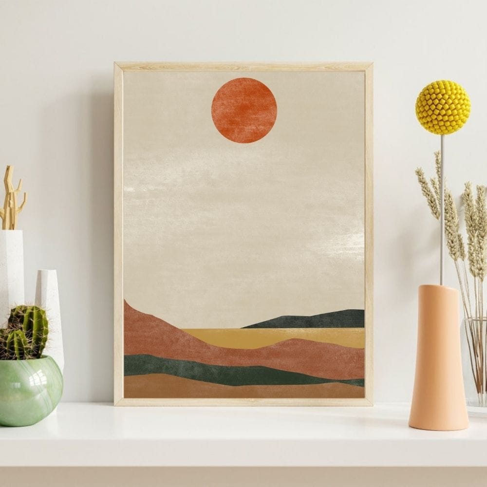 Terracotta Sun Over Desert Hills – Boho Canvas Wall Art ()