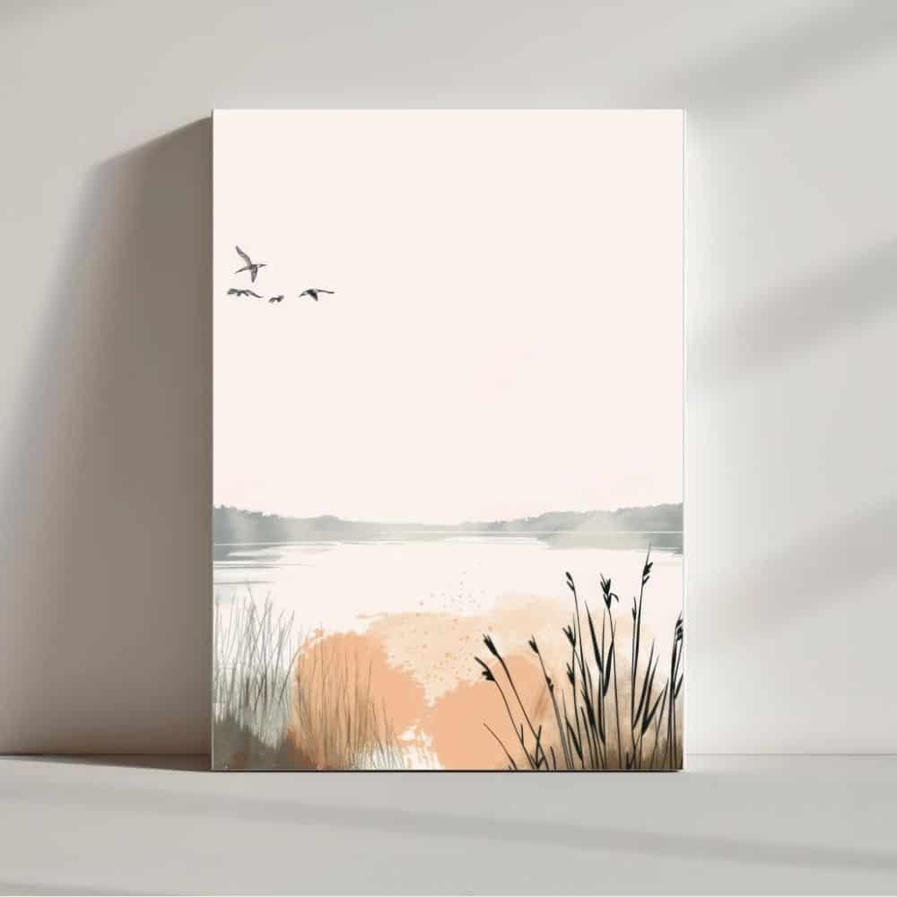 Tranquil Waterscape Flight – Boho Canvas Wall Art ()