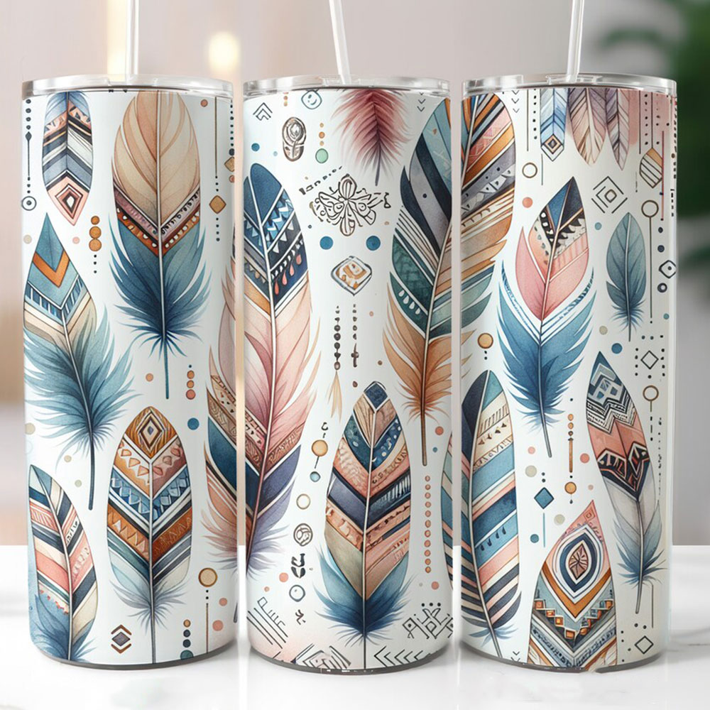 Tribal Feather Dreams in Motion – Boho Skinny Tumbler