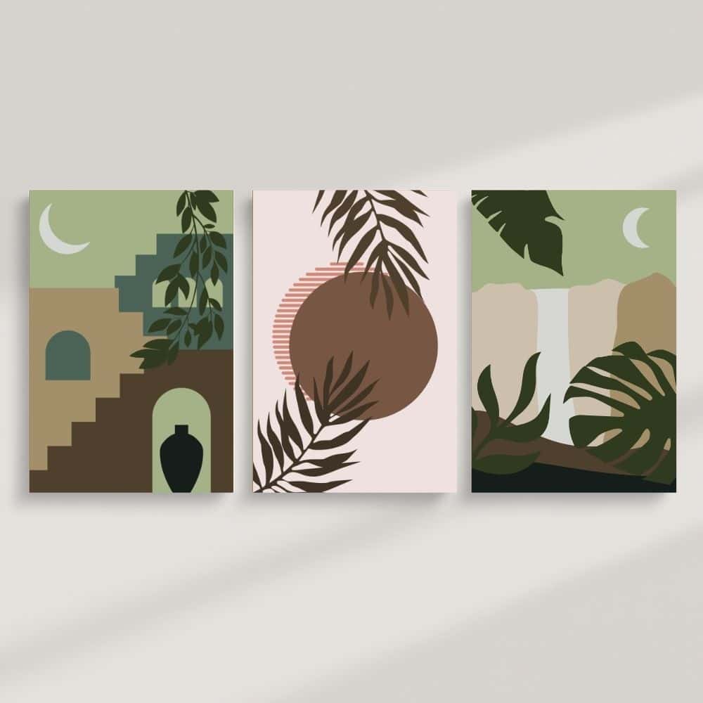 Tropical Boho Scenes & Moonlight – Boho Canvas Wall Art ()
