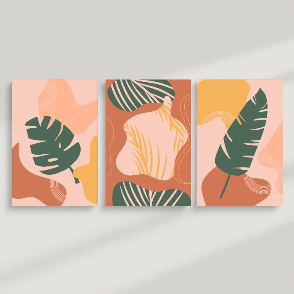 Tropical Leaf Silhouettes Set – Boho Canvas Wall Art ()