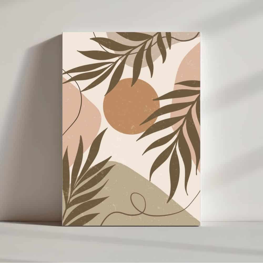 Tropical Leaves and Warm Sun Shapes – Boho Canvas Wall Art ()