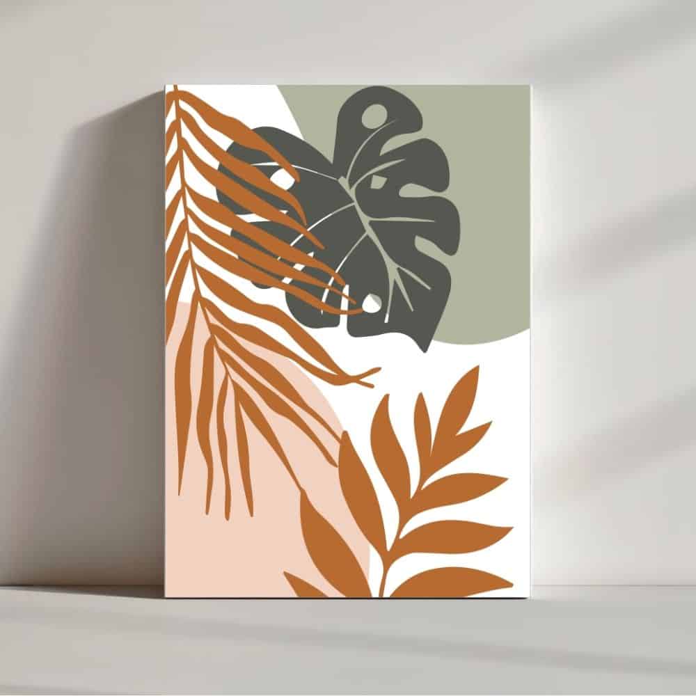 Tropical Leaves in Earthy Palette – Boho Canvas Wall Art ()