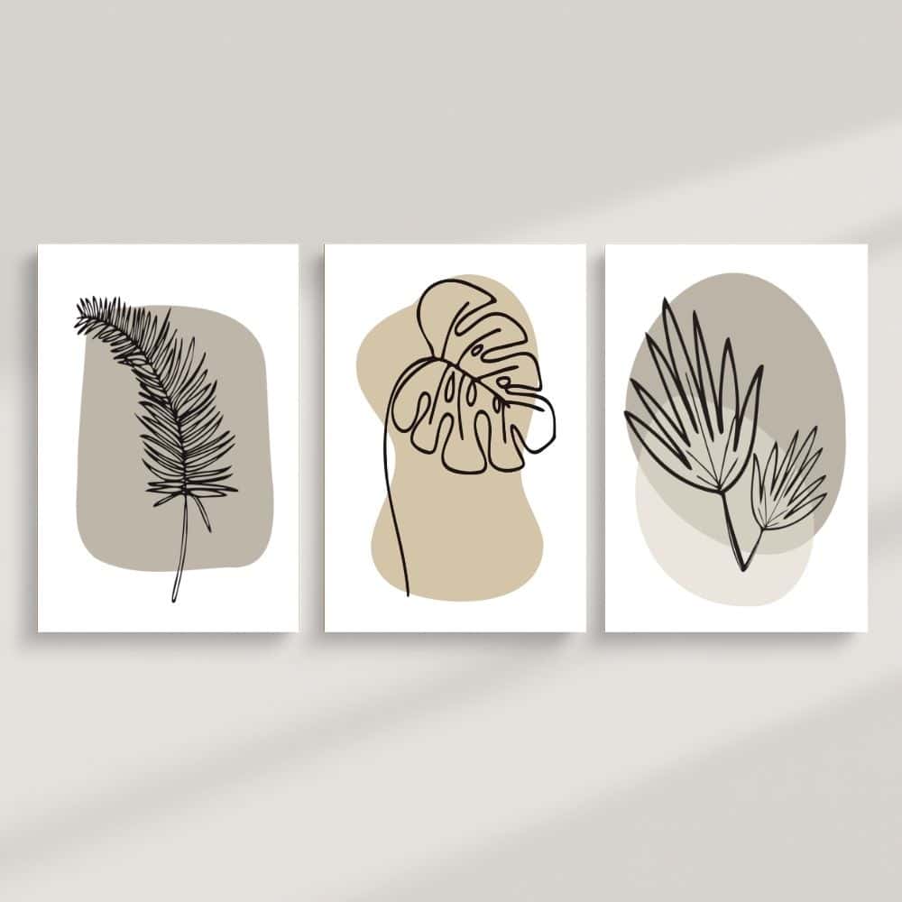 Tropical Line Art in Neutral Tones – Boho Canvas Wall Art ()