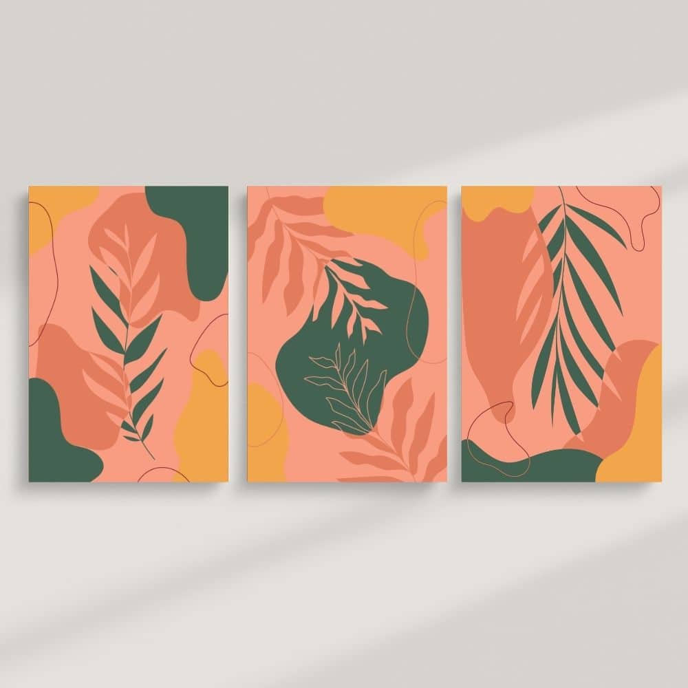Tropical Sunset Leaves in Abstract Flow – Boho Canvas Wall Art ()