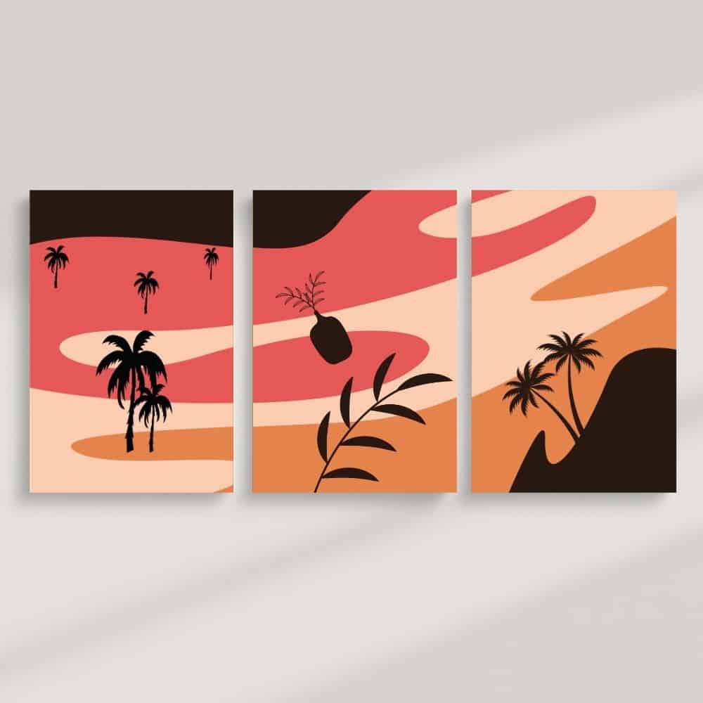 Tropical Sunset Silhouettes – Boho Canvas Wall Art ()