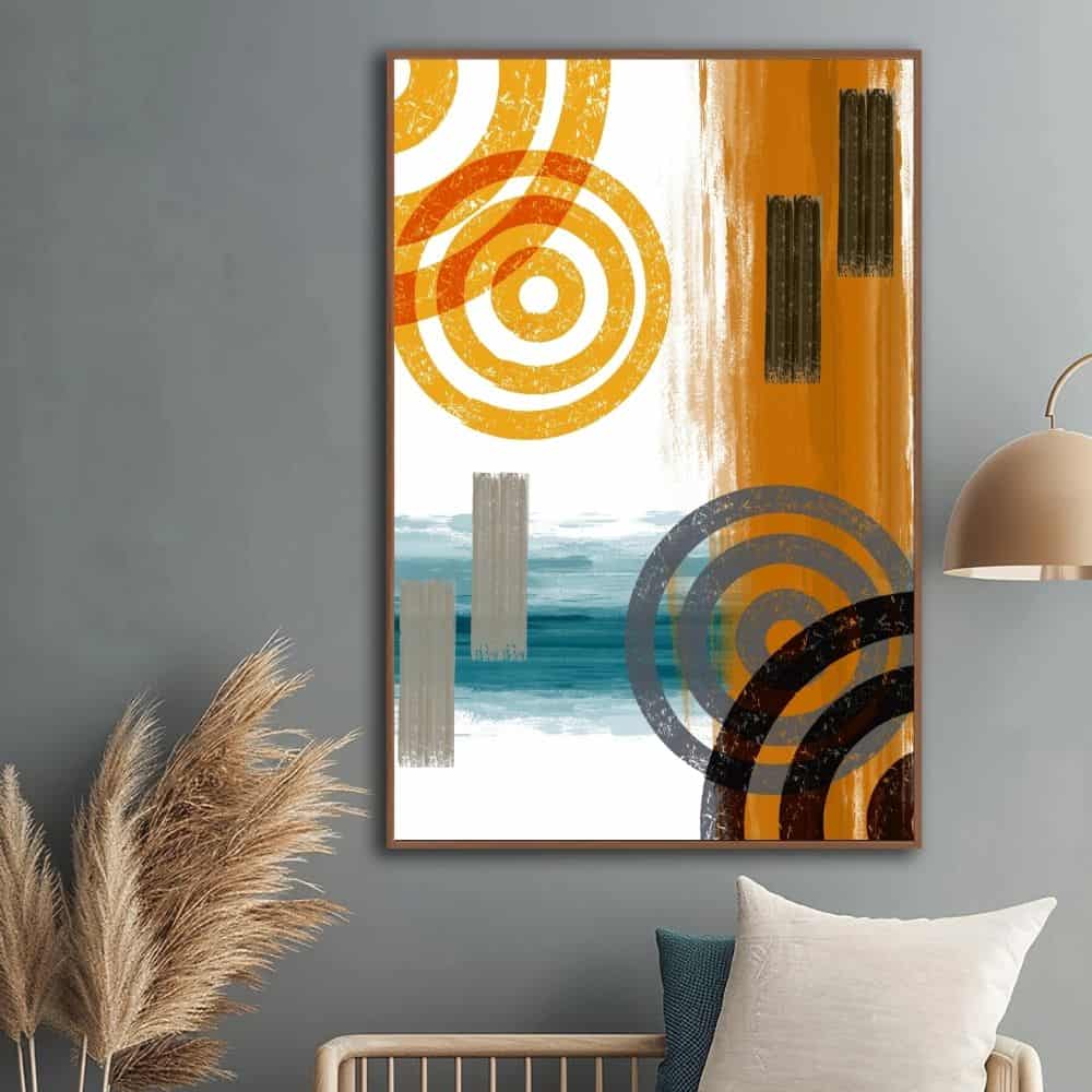 Vibrant Circles & Ocean Brushstrokes – Boho Canvas Wall Art ()