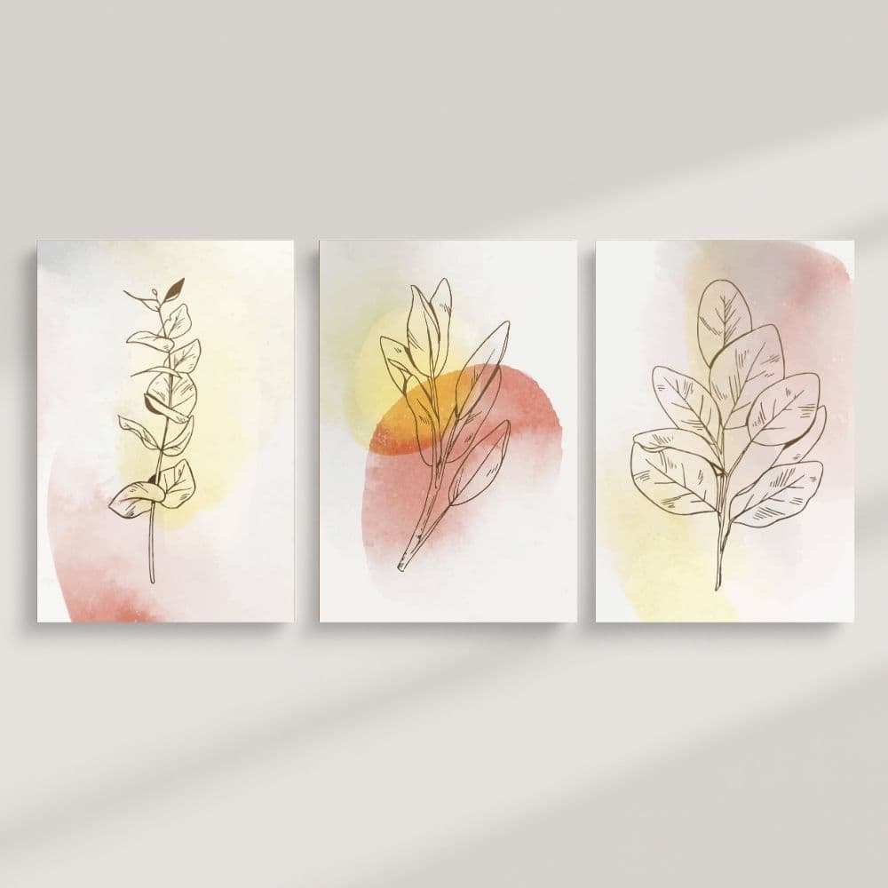 Watercolor Leaf Silhouettes Trio – Boho Canvas Wall Art ()