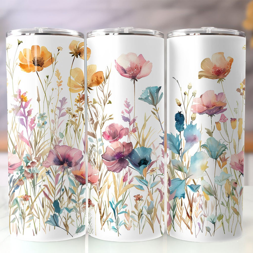 Watercolor Wildflower Symphony – Boho Skinny Tumbler